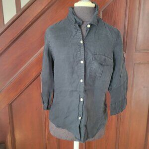 Talbots Petite Womens Black Irish Linen Button-Up Shirt Medium Size M